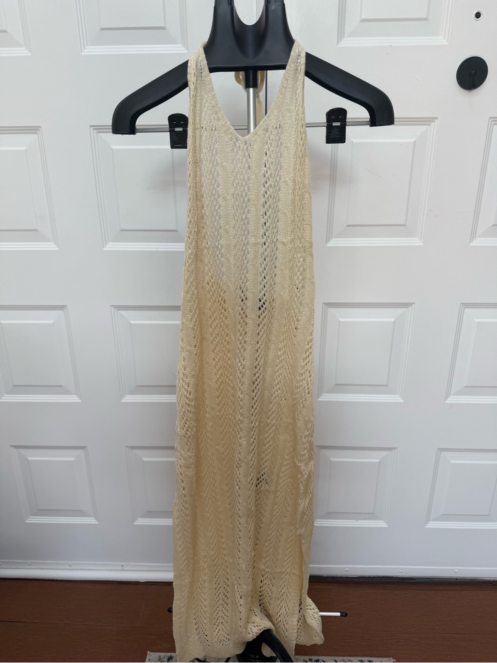 Boho Open-Knit Maxi Dress in Cream